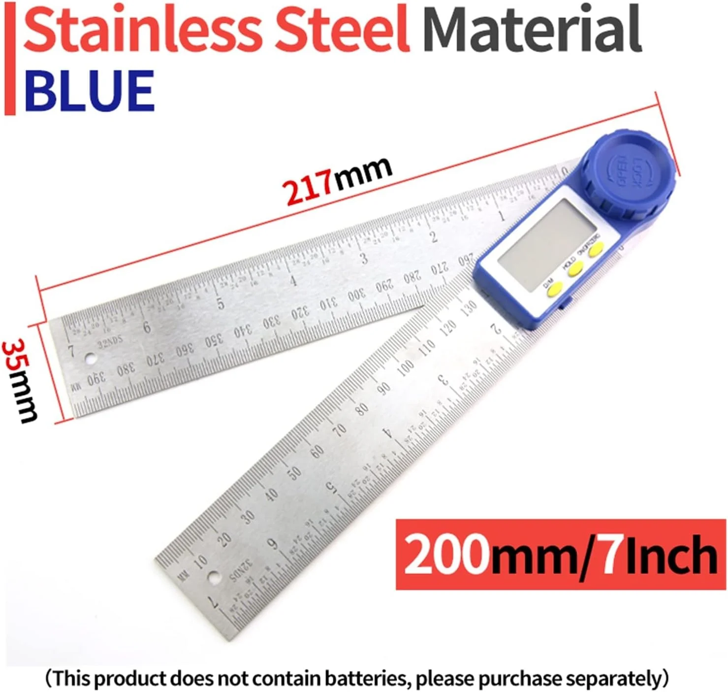 گونیا دیجیتال زاویه یاب نجاری GZDcjsc، زاویه سنج، ابزار الکترونیکی نجاری، گونیومتر، زاویه یاب، خط کش اندازه گیری چند زاویه ای، ابزار دقیق (گونیا آبی 2)