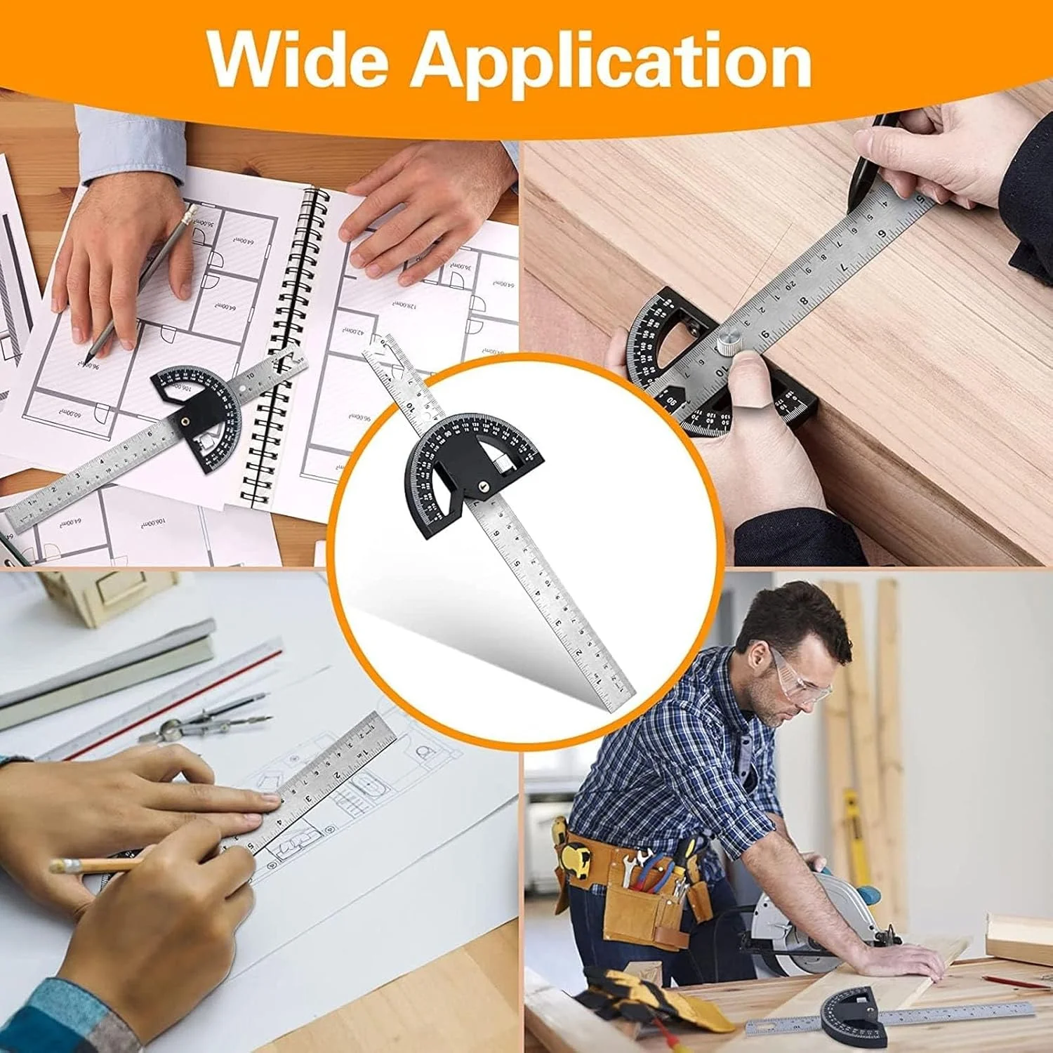 زاویه یاب نقاله NDNCZDHC 0-180 درجه، خط کش زاویه یابی نجاری مغناطیسی قابل تنظیم، خط کش نجاری 11.8 اینچی