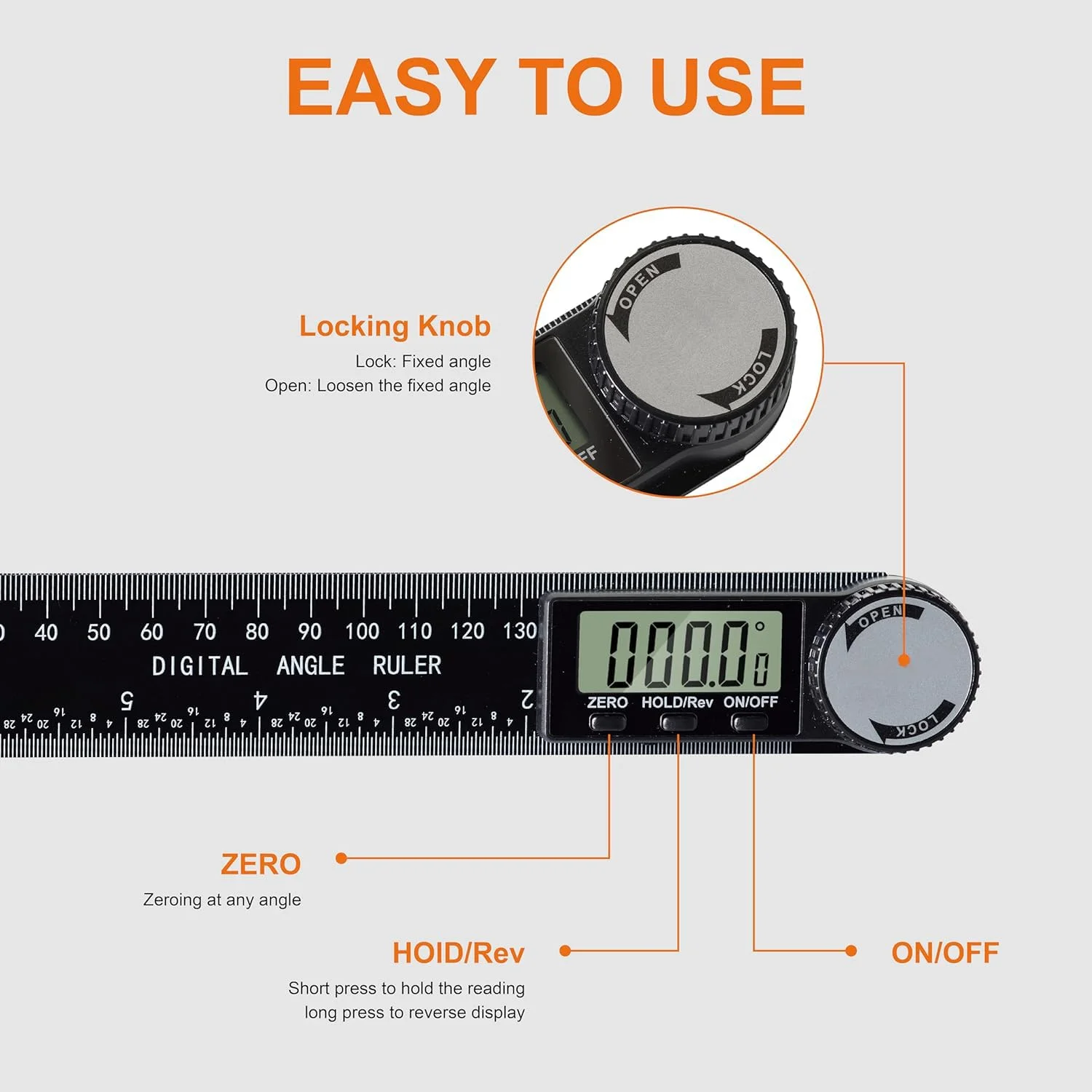 نقاله زاویه یاب دیجیتال YelaJoy - 7 اینچی (200 میلی متر)، زاویه سنج حرفه ای، خط کش قابل تنظیم نسل سوم برای نجاری، ساخت و ساز و بهبود خانه