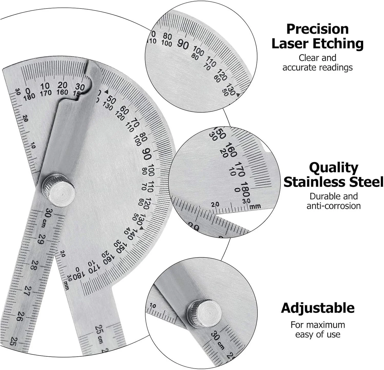 گونیا زاویه یاب TMKJZL، خط کش زاویه یاب دو بازویی استیل ضد زنگ، ابزار اندازه گیری زاویه نجاری با 0 تا 180 درجه، 30 سانتی متر