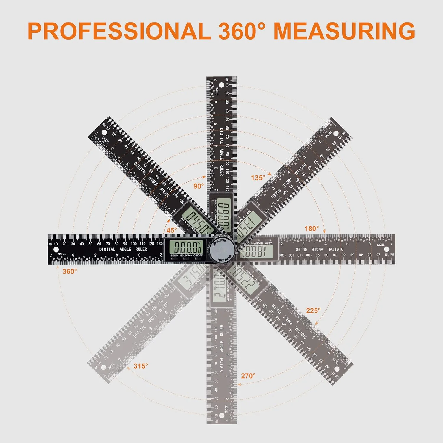 نقاله زاویه یاب دیجیتال YelaJoy - 7 اینچی (200 میلی متر)، زاویه سنج حرفه ای، خط کش قابل تنظیم نسل سوم برای نجاری، ساخت و ساز و بهبود خانه