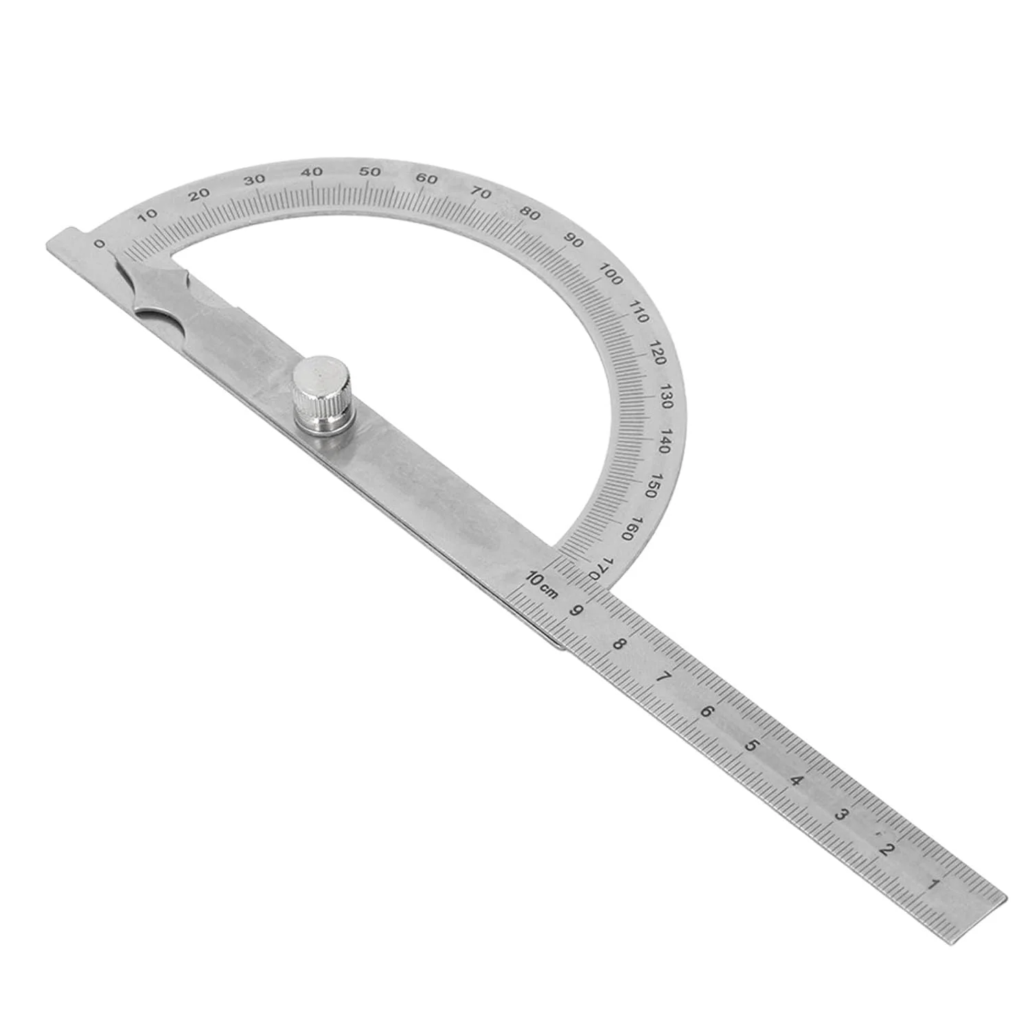 نقاله زاویه ای VELATEMOR، استیل ضد زنگ، کاربری آسان، دقت بالا، چند منظوره 180 درجه برای کار با چوب و فلز (120x150mm محدوده 0 تا 10cm)