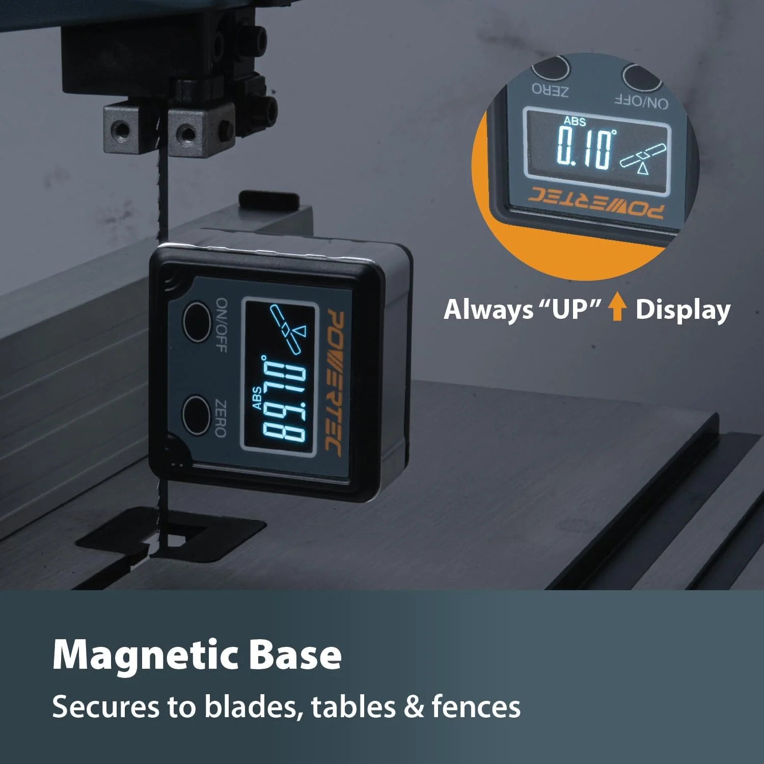 زاویه سنج دیجیتال اره میزی POWERTEC 71828، زاویه یاب دیجیتال، جعبه تراز دیجیتال با پایه مغناطیسی، 1 عدد، زاویه سنج دیجیتال برای نجاری، اره میزی، اره فارسی بر