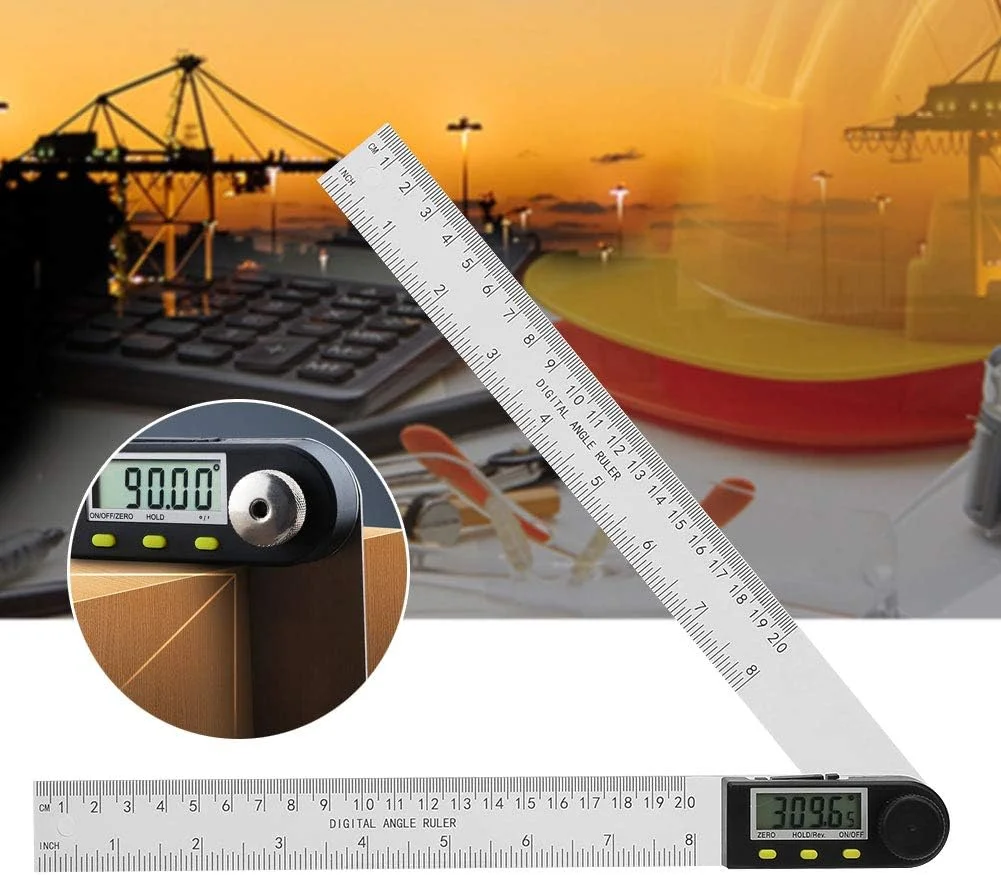 زاویه یاب دیجیتال، 0-200 میلی متر، 2 در 1، نقاله، خط کش PVC، زاویه سنج دیجیتال، گونیا، گیج زاویه یاب