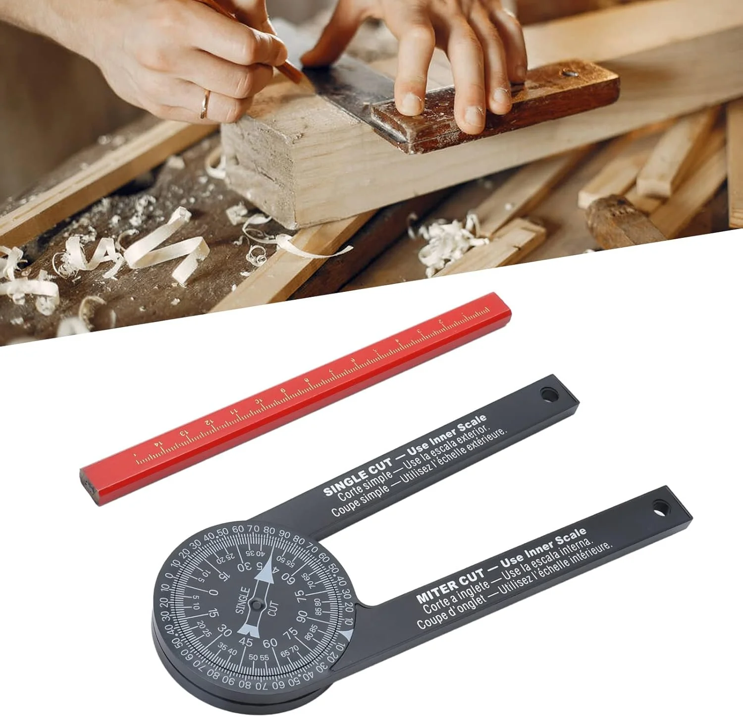 نقاله برای اره میتر، زاویه یاب 360 درجه، نقاله اندازه گیری آسان برای زاویه یاب میتر برای نجاری