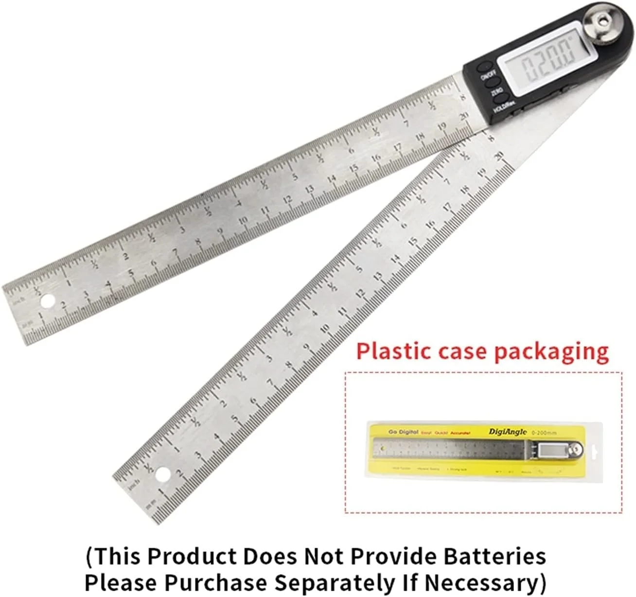 نقاله دیجیتال CQRMT، گونیا دیجیتال، زاویه سنج متریک، نقاله زاویه راست استیل ضد زنگ 360 درجه، ابزار اندازه گیری 200 میلی متر (رنگ: زاویه سنج دیجیتال P200mm)