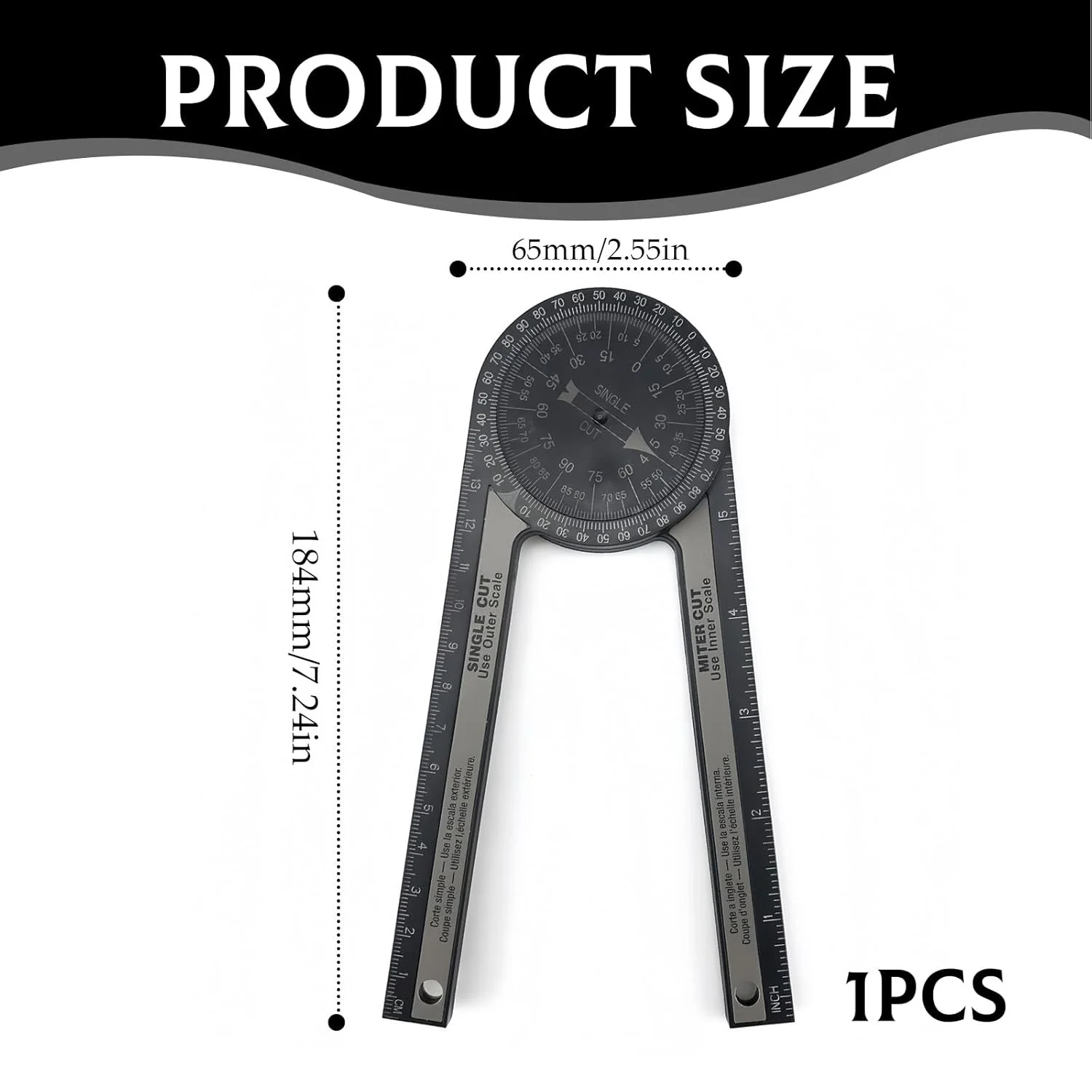 نقاله پلاستیکی مشکی، نقاله 360 درجه مربع نجاری، ابزار زاویه یاب برش، مناسب برای نجاری، ساخت و ساز، تعمیر و نگهداری.