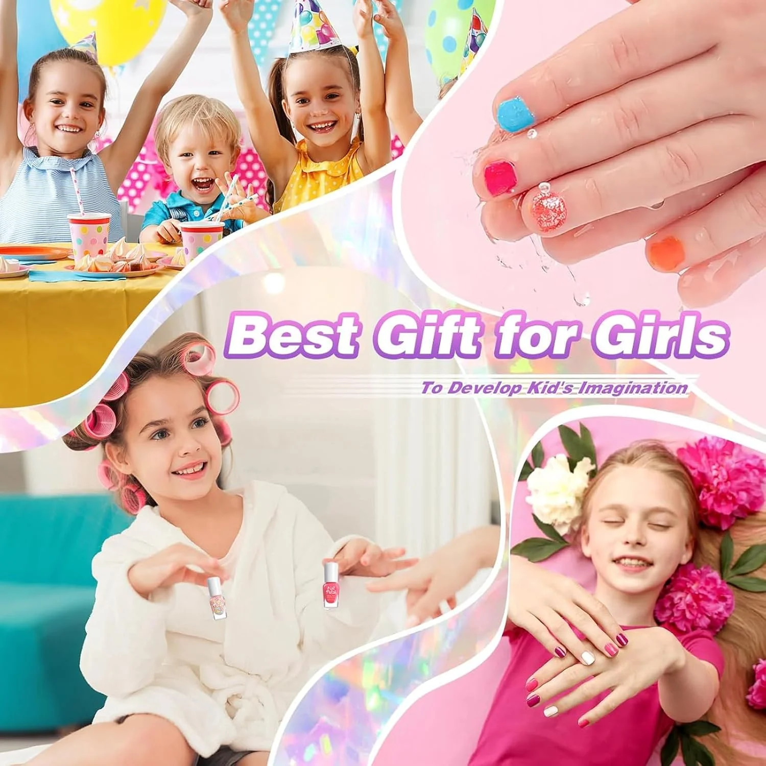 لاک ناخن کودکانه Beauenty، مجموعه لاک ناخن 12 رنگ غیر سمی بر پایه آب با 3 برچسب، مجموعه لاک ناخن غیر سمی و ایمن برای دختران بالای 5 سال برای مهمانی ها، تولد و آرایش