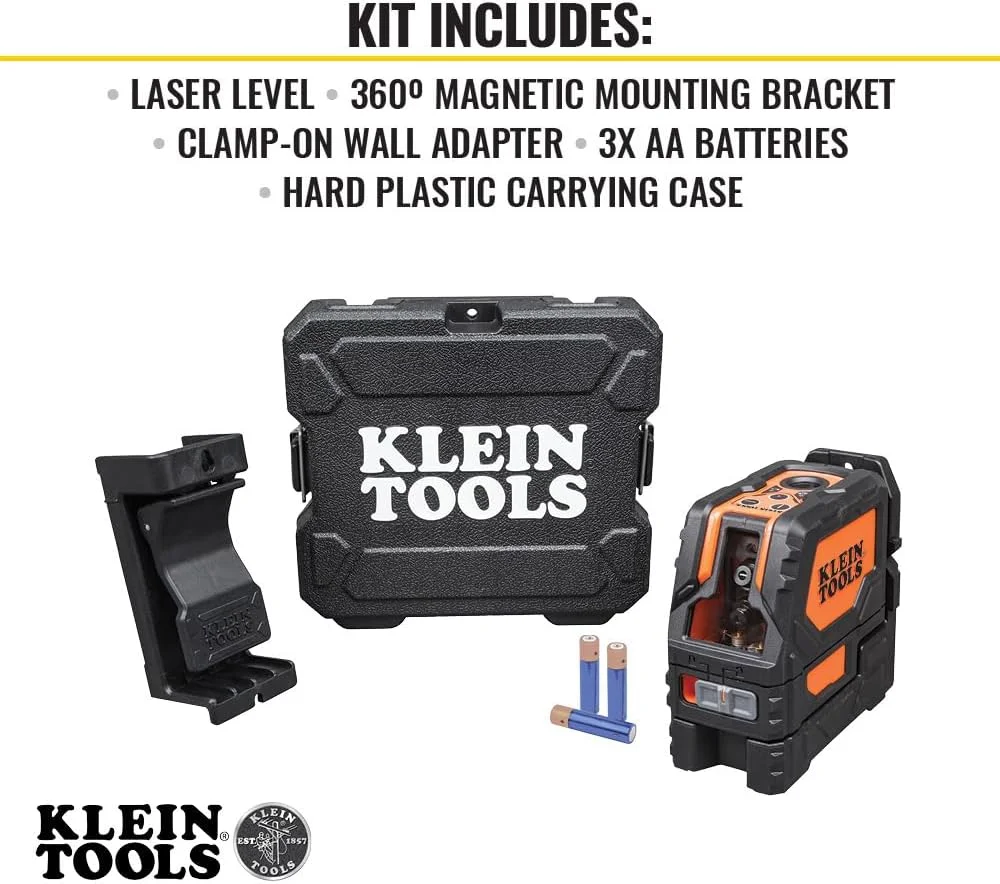 تراز لیزری خودتراز Klein Tools 93LCLS، تراز خطی متقاطع با نقطه شاقول و گیره نصب مغناطیسی تراز لیزری خودتراز Klein Tools 93LCLS، تراز خطی متقاطع با نقطه شاقول و گیره نصب مغناطیسی