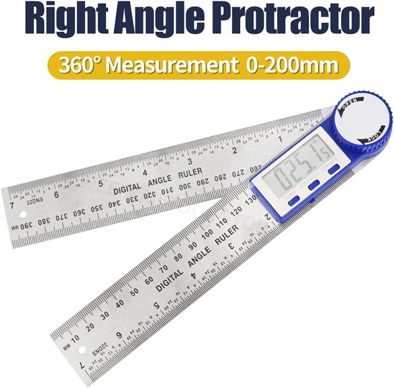 گونیا دیجیتال GZDZHP، زاویه یاب دیجیتال، گونیا متریک، گونیومتر 360 درجه، ابزار اندازه گیری گونیا استیل ضد زنگ، 200 میلی متر (DigiAngle P200mm)
