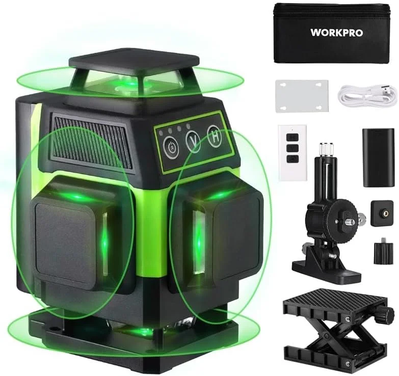 کیت تراز لیزری خودتراز شونده 3x360° 12 خطی سبز رنگ WORKPRO