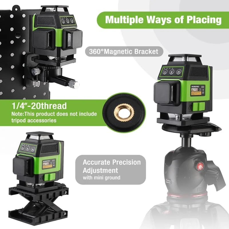 کیت تراز لیزری خودتراز شونده 3x360° 12 خطی سبز رنگ WORKPRO کیت تراز لیزری خودتراز شونده 3x360° 12 خطی سبز رنگ WORKPRO