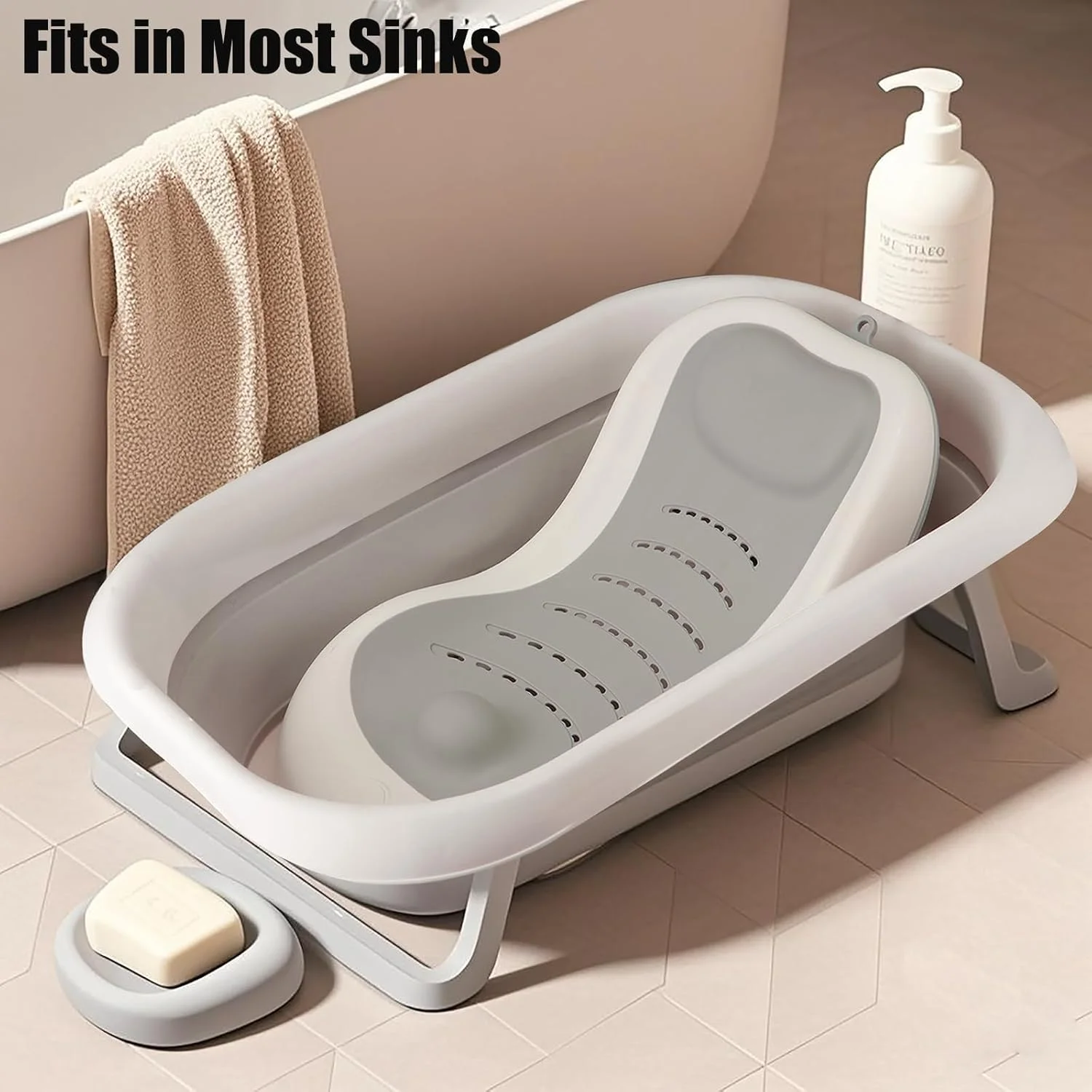 تکیه گاه حمام نوزاد PandaEar، وان تاشو برای نوزادان 0-6 ماهه، وان حمام نرم سینک (خاکستری) تکیه گاه حمام نوزاد PandaEar، وان تاشو برای نوزادان 0-6 ماهه، وان حمام نرم سینک (خاکستری)