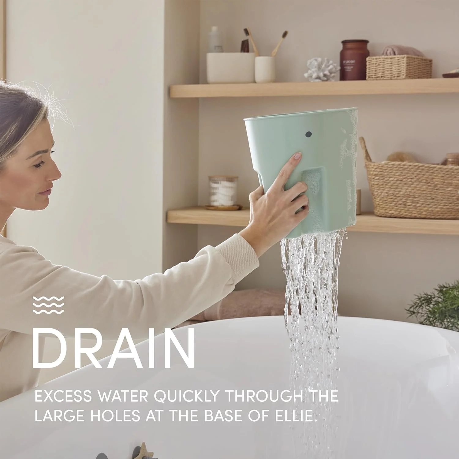 جای خشک کن اسباب بازی حمام Shnuggle Ellie | سبد ذخیره سازی اسباب بازی حمام کودک و نوپا با سینی چکه گیر - اکالیپتوس