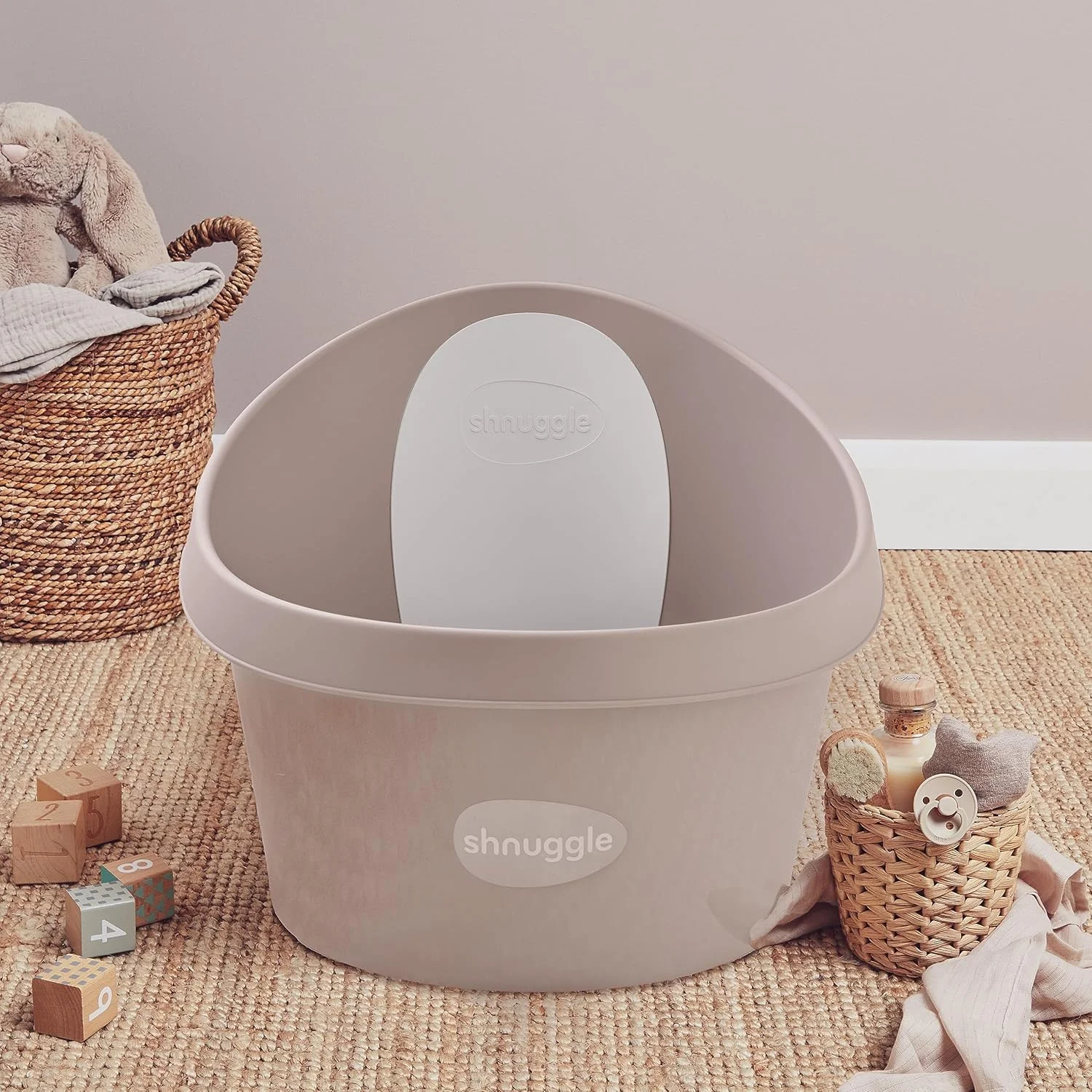 وان حمام کودک نوپا Shnuggle | وان بزرگ برای کودکان بزرگتر | پشتیبانی صندلی وان کودک | مناسب برای دوش و وان بزرگسال (قهوه ای مایل به خاکستری)
