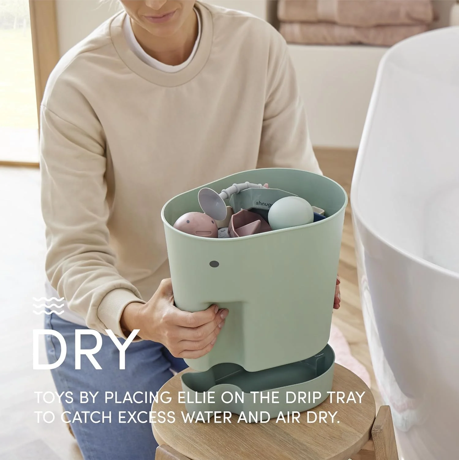 جای خشک کن اسباب بازی حمام Shnuggle Ellie | سبد ذخیره سازی اسباب بازی حمام کودک و نوپا با سینی چکه گیر - اکالیپتوس