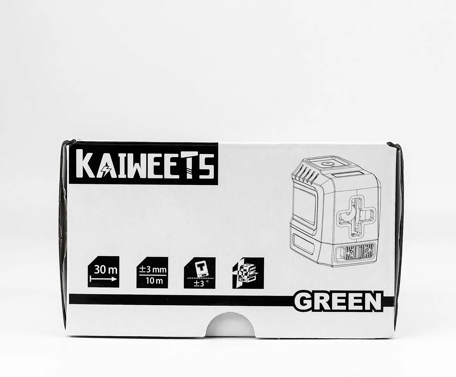 تراز لیزری سبز KAIWEETS، خط لیزر متقاطع، تراز لیزری خودتراز با برد 30 متر، دارای حالت دستی و عملکرد پالس، IP54، روشنایی خط قابل تنظیم، کیف حمل، پایه مغناطیسی، 2 عدد باتری قلمی