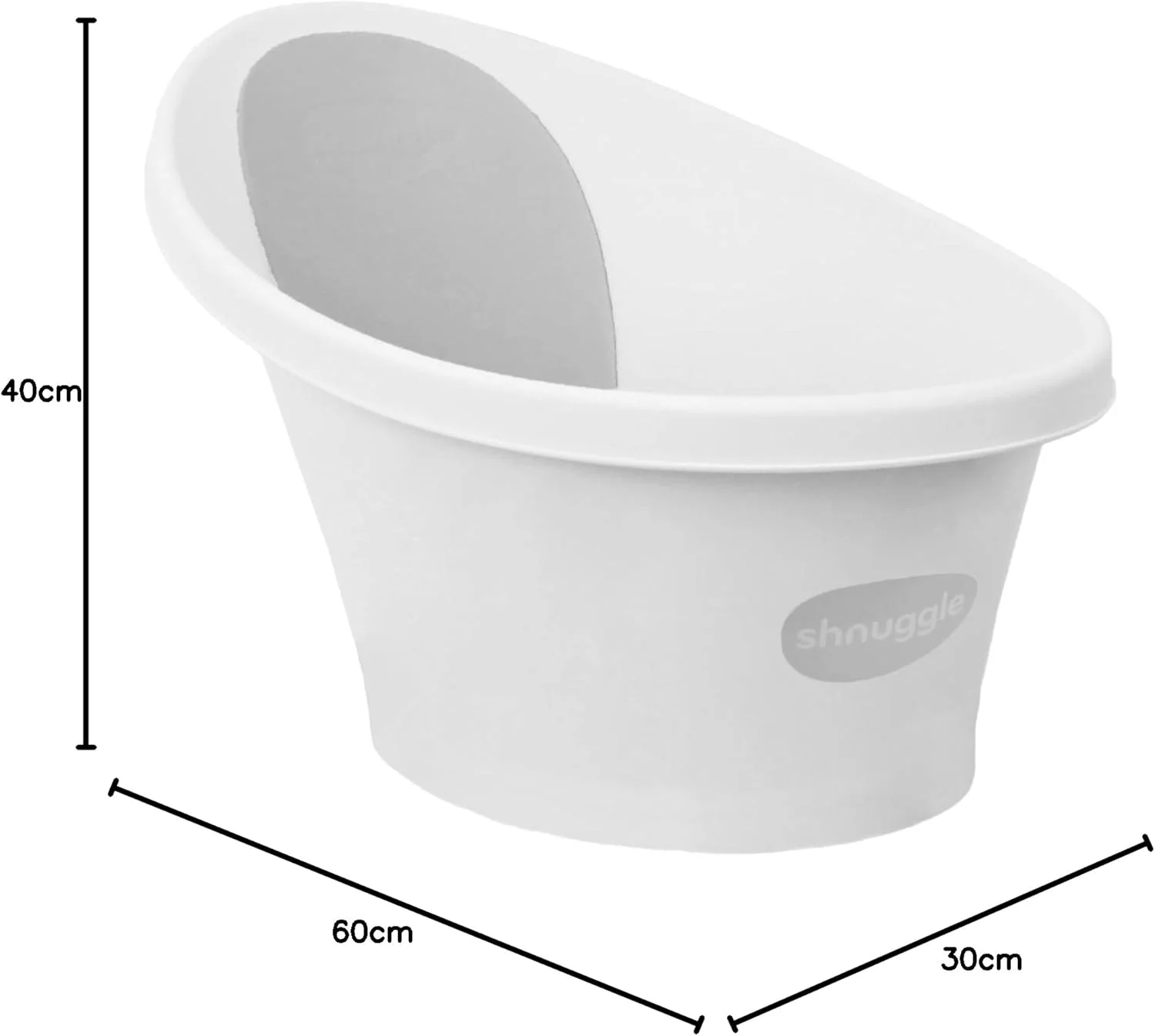 وان حمام نوزاد Shnuggle | دارای برآمدگی برای تکیه‌گاه و پشتی نرم | مناسب از بدو تولد | دارای درپوش تخلیه آب (سفید)
