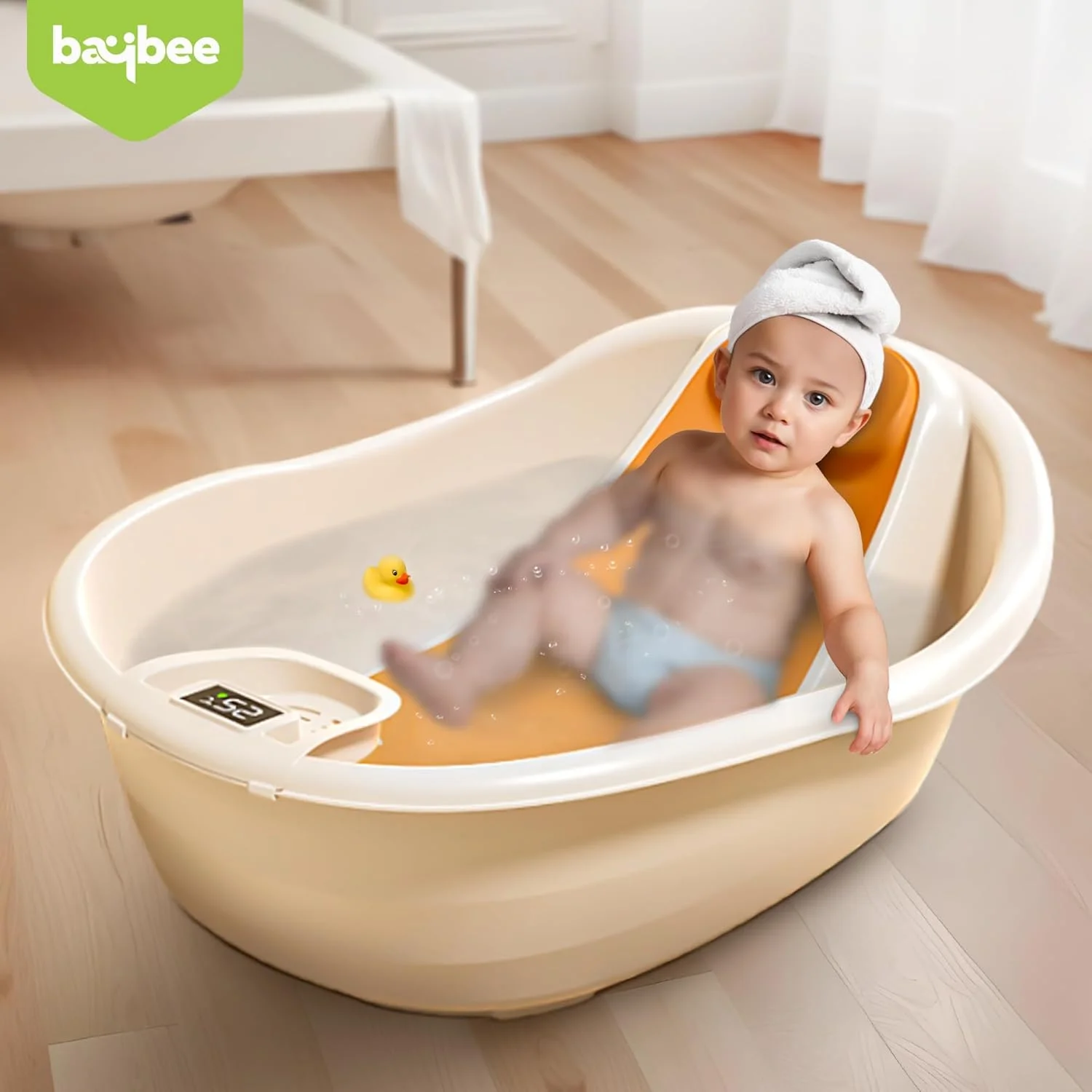وان حمام کودک Baybee، صندلی حمام نوزاد، استخر شنای کوچک، وان کودک با پشتیبانی ضد لغزش و تکیه گاه سر نرم، وان حمام کودک برای کودکان 0 تا 2 سال (نارنجی)
