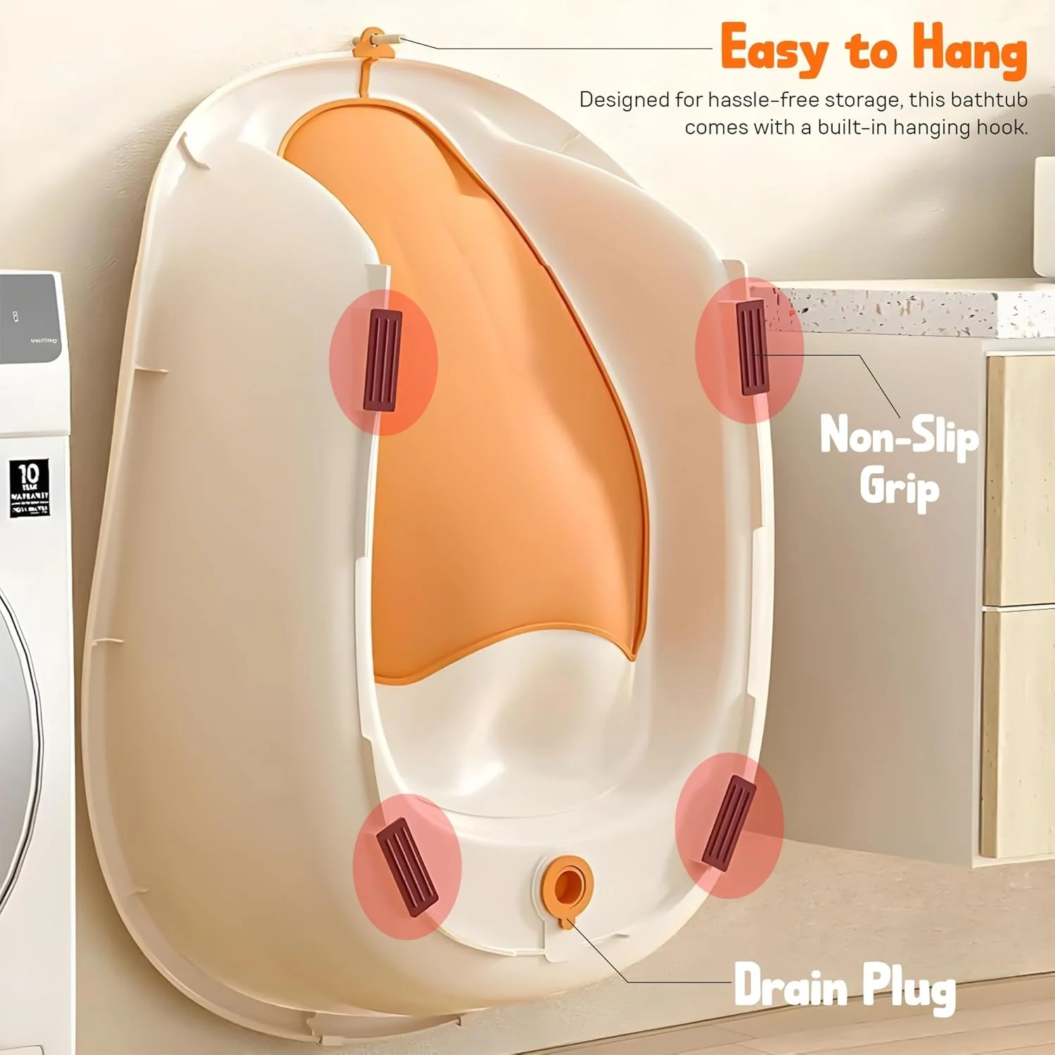 وان حمام کودک Baybee، صندلی حمام نوزاد، استخر شنای کوچک، وان کودک با پشتیبانی ضد لغزش و تکیه گاه سر نرم، وان حمام کودک برای کودکان 0 تا 2 سال (نارنجی)