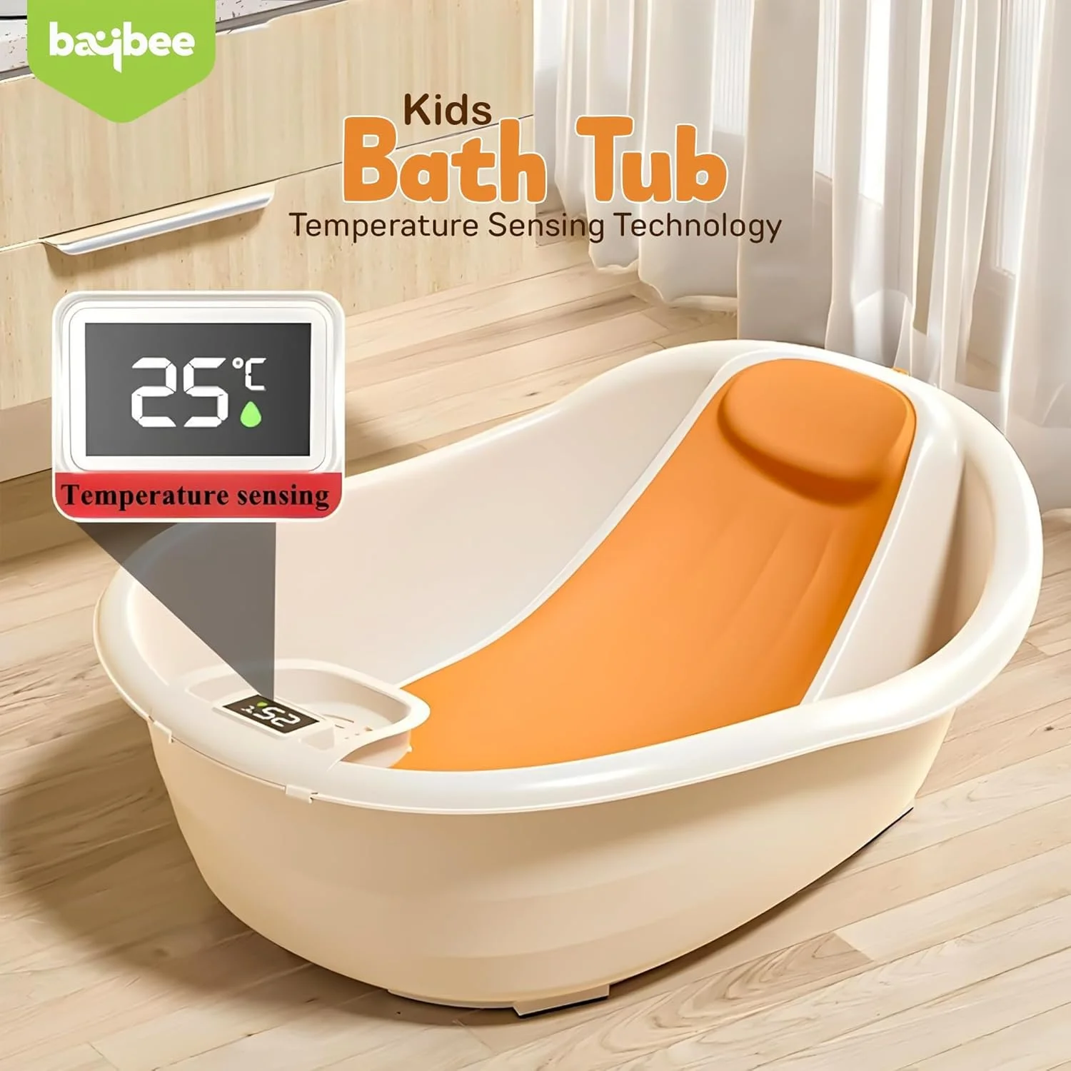 وان حمام کودک Baybee، صندلی حمام نوزاد، استخر شنای کوچک، وان کودک با پشتیبانی ضد لغزش و تکیه گاه سر نرم، وان حمام کودک برای کودکان 0 تا 2 سال (نارنجی)