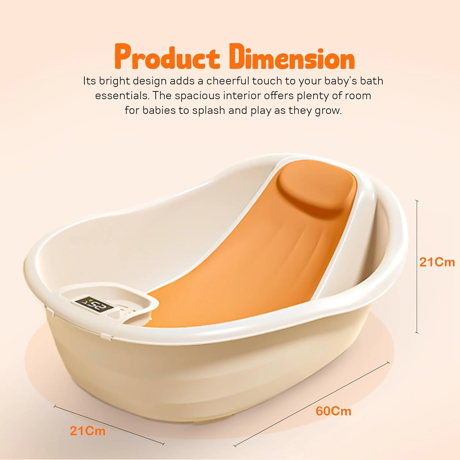 وان حمام کودک Baybee، صندلی حمام نوزاد، استخر شنای کوچک، وان کودک با پشتیبانی ضد لغزش و تکیه گاه سر نرم، وان حمام کودک برای کودکان 0 تا 2 سال (نارنجی)