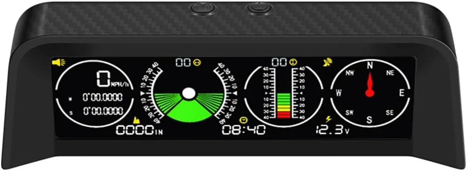 شیب سنج ELING، زاویه سنج آفرود، شیب سنج زاویه رول با سرعت سنج GPS HUD و قطب نما، نمایشگر ولتاژ زمان برای خودروها، ماشین، RV، جهانی