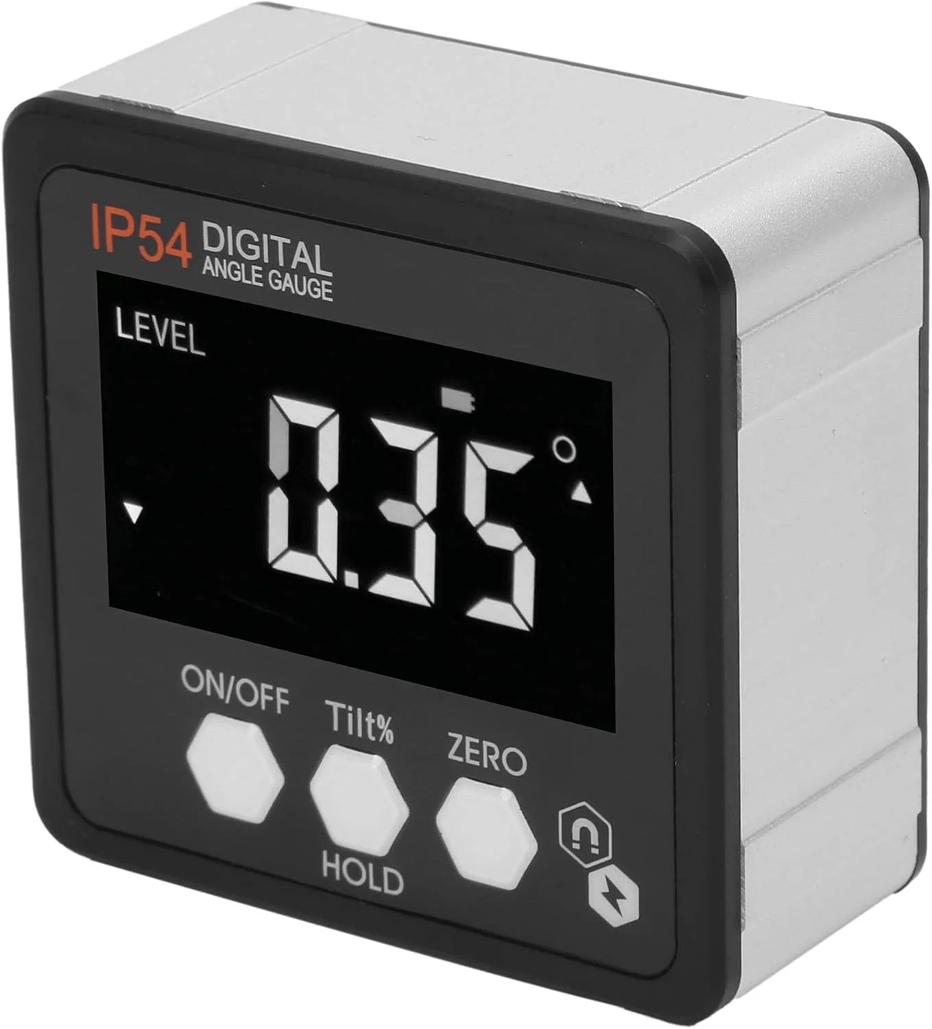زاویه یاب دیجیتال، شیب سنج دیجیتال ال سی دی، جعبه اریب سنج زاویه ای، 4x90 درجه IP54 سفید روی مشکی زاویه یاب دیجیتال، شیب سنج دیجیتال ال سی دی، جعبه اریب سنج زاویه ای، 4x90 درجه IP54 سفید روی مشکی