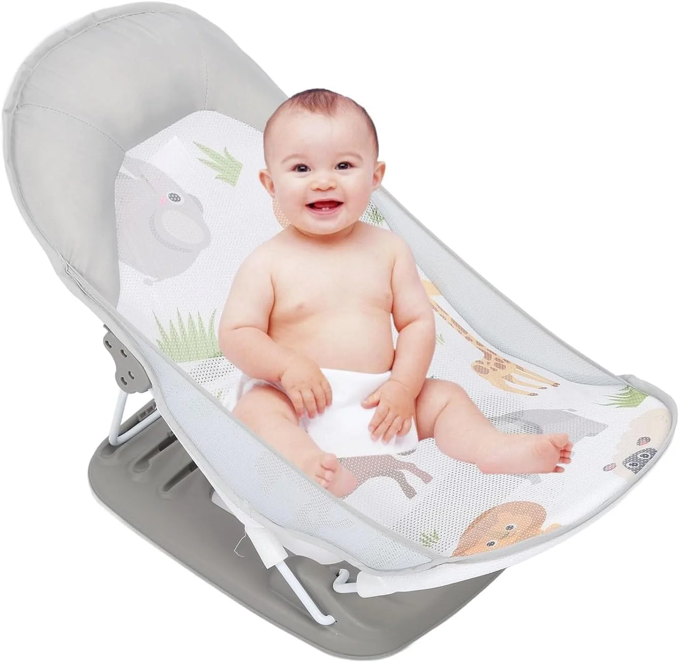 صندلی حمام ضد لغزش کودک TAME برای نوزادان 0-6 ماهه، صندلی حمام با قابلیت تنظیم 3 حالته و قابل شستشو، صندلی حمام کودک برای وان حمام با مکنده و پشتی (خاکستری)