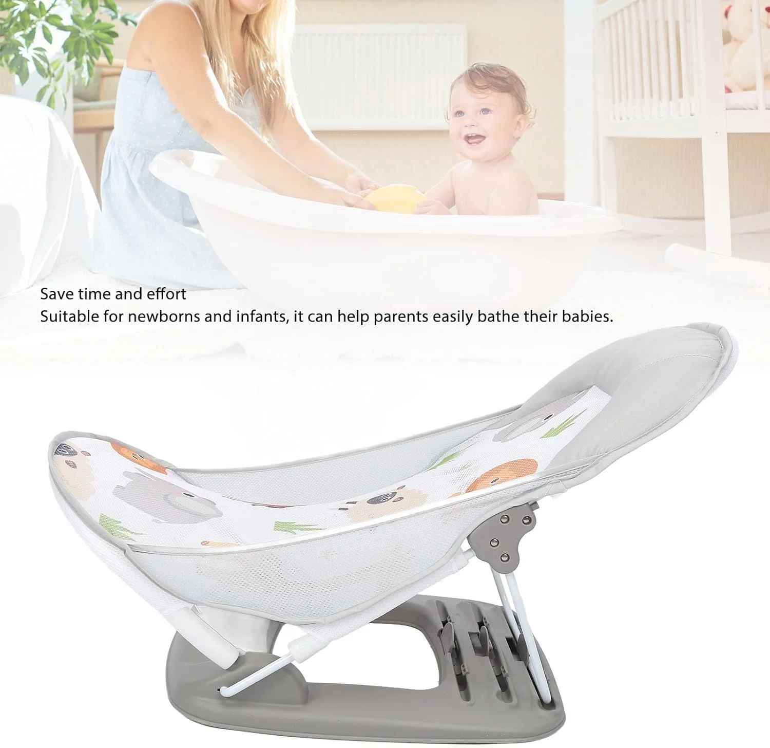 صندلی حمام ضد لغزش کودک TAME برای نوزادان 0-6 ماهه، صندلی حمام با قابلیت تنظیم 3 حالته و قابل شستشو، صندلی حمام کودک برای وان حمام با مکنده و پشتی (خاکستری)