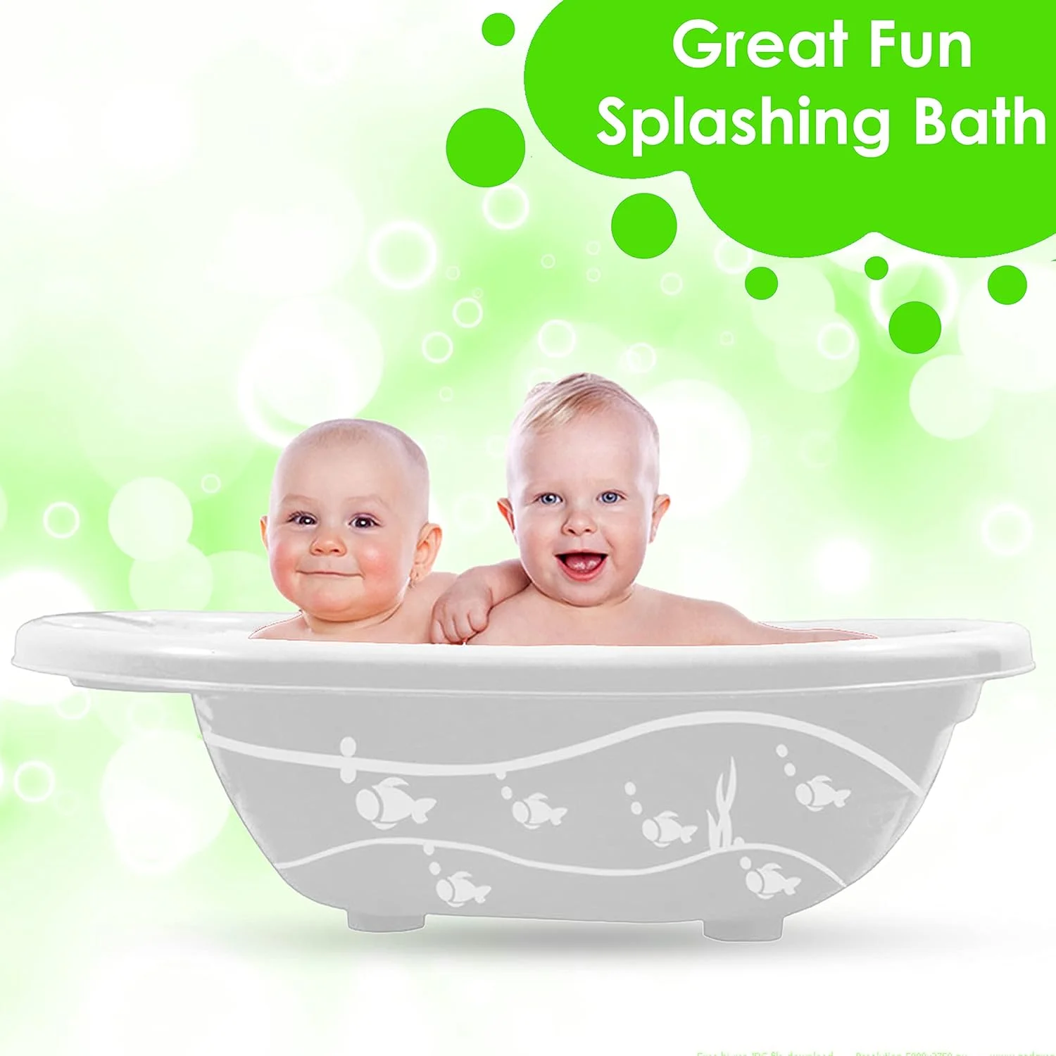 وان حمام بزرگ پلاستیکی ضد لغزش کودک سان بیبی همراه با توری نشیمن کودک، دارای مکنده های ضد لغزش مناسب برای حمام کردن، حمام نوزاد و بازی با حباب (سفید-سبز)