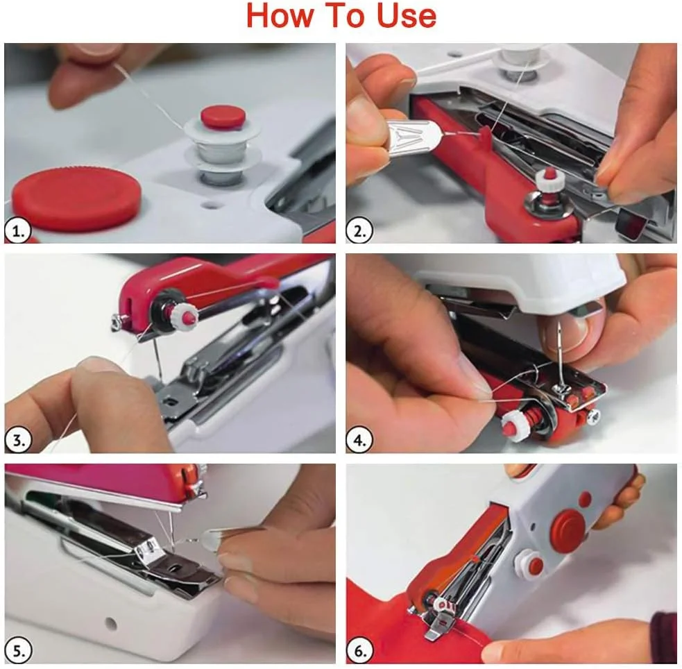 KASTWAVE Handheld Sewing Machine, Mini Portable Electric Sewing Machine, for Beginners Adult, Easy to Use and Fast Stitch Suitable for Clothes, Fabrics, DIY Home Travel (Red) KASTWAVE Handheld Sewing Machine, Mini Portable Electric Sewing Machine, for Beginners Adult, Easy to Use and Fast Stitch Suitable for Clothes, Fabrics, DIY Home Travel (Red)