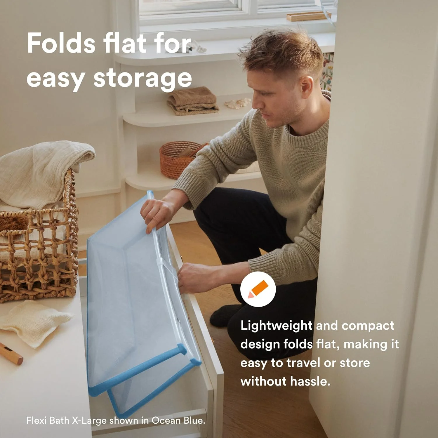 وان حمام تاشو استوکه فلکسی سایز ایکس لارج، سفید - 80x40x24 سانتی متر - مناسب برای نوزادان و کودکان نوپا - سبک، تاشو و آسان برای نگهداری - استفاده راحت در خانه یا مسافرت