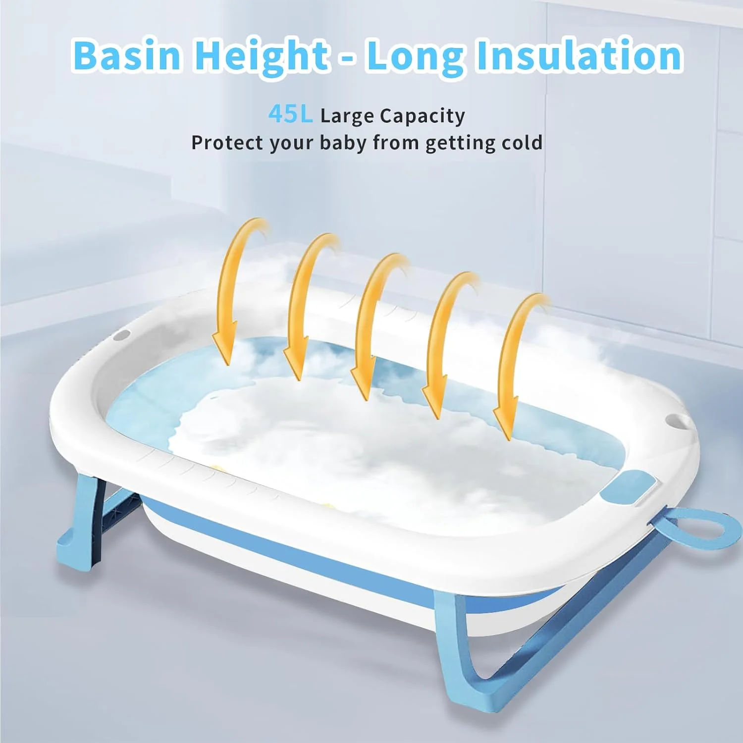 وان حمام تاشو کودک Yoawllty با کوسن زیرانداز حمام، وان حمام قابل حمل کودک با سوراخ تخلیه، حوضچه دوش با پایه نگهدارنده ضد لغزش برای پسران و دختران 0-6 ساله (آبی)