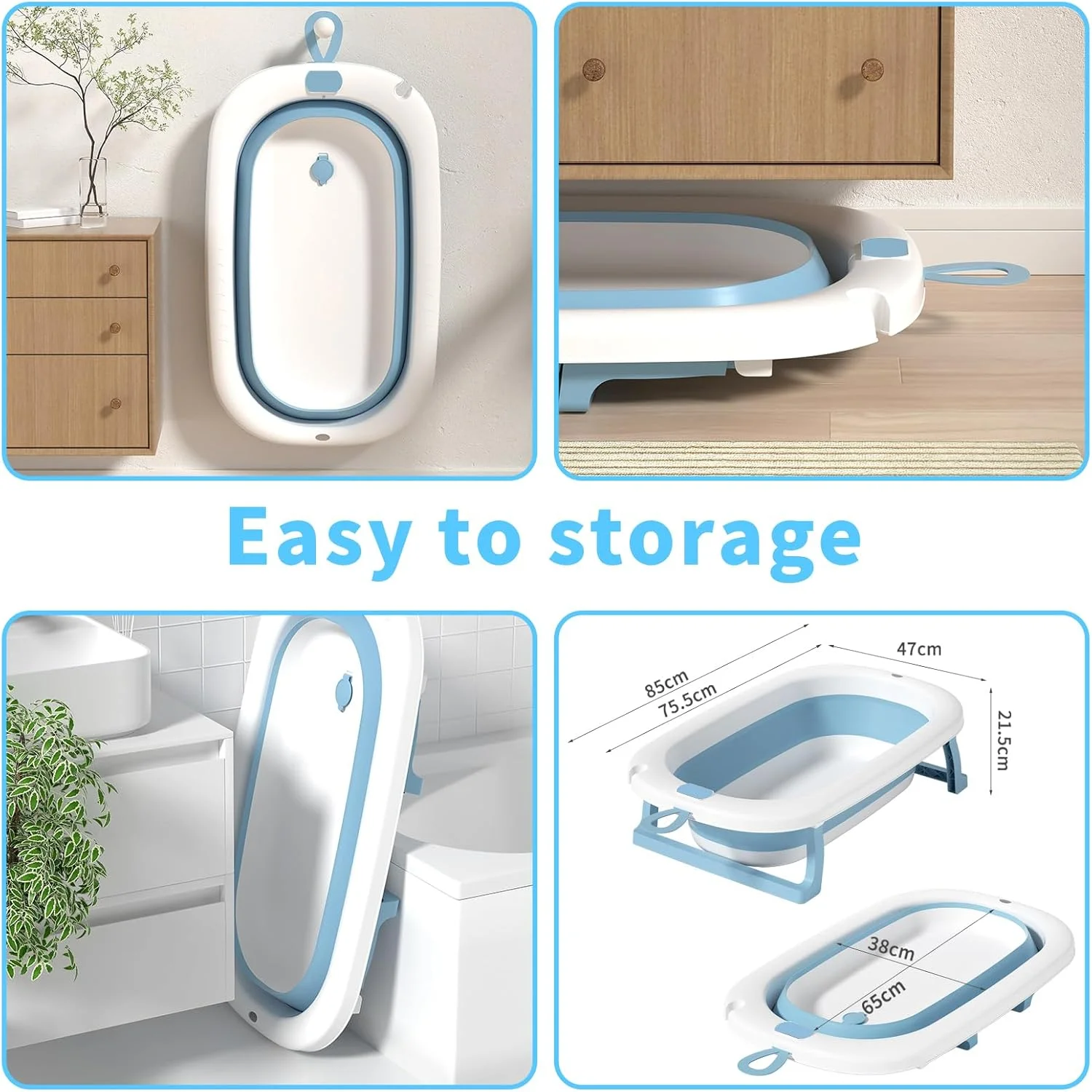 وان حمام تاشو کودک Yoawllty با کوسن زیرانداز حمام، وان حمام قابل حمل کودک با سوراخ تخلیه، حوضچه دوش با پایه نگهدارنده ضد لغزش برای پسران و دختران 0-6 ساله (آبی)