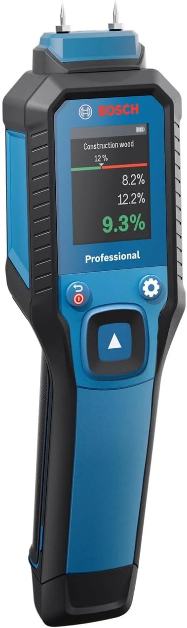 رطوبت سنج حرفه ای بوش مدل GMP 1-13 (سوزنی، اندازه گیری 37 نوع چوب و 10 نوع مصالح ساختمانی، استاندارد IP65، صفحه نمایش LCD با کنتراست بالا، 2 عدد باتری AA، کیف)