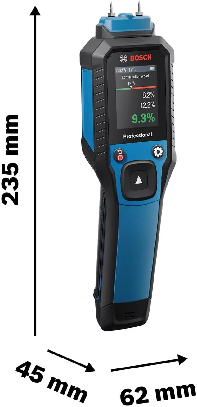 رطوبت سنج سوزنی بوش پروفشنال مدل GMP 2-15 (اندازه گیری 37 نوع چوب و 10 نوع مصالح ساختمانی، ترمو-هیگرومتر یکپارچه، IP65، 2 عدد باتری AA، کیف) رطوبت سنج سوزنی بوش پروفشنال مدل GMP 2-15 (اندازه گیری 37 نوع چوب و 10 نوع مصالح ساختمانی، ترمو-هیگرومتر یکپارچه، IP65، 2 عدد باتری AA، کیف)