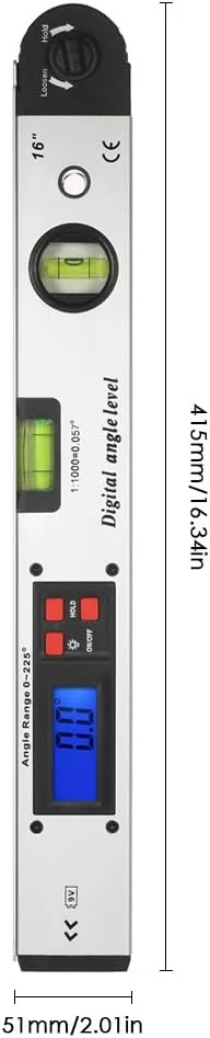 متر زاویه ای دیجیتال Morelian 0-225 درجه، زاویه یاب 400 میلی متری 16 اینچی، تراز شیب سنج الکترونیکی با تراز افقی و عمودی دوتایی