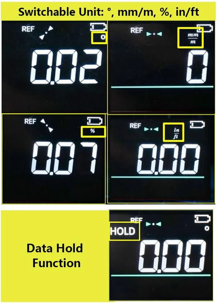 تراز دیجیتال زاویه سنج Fawoonu، جعبه تراز شیب سنج با بدنه آلومینیومی، آهنربا، نمایشگر چرخشی با نور پس زمینه، حالت REF ABS و خاموش شدن خودکار برای نجاری و اتوماسیون ساختمان