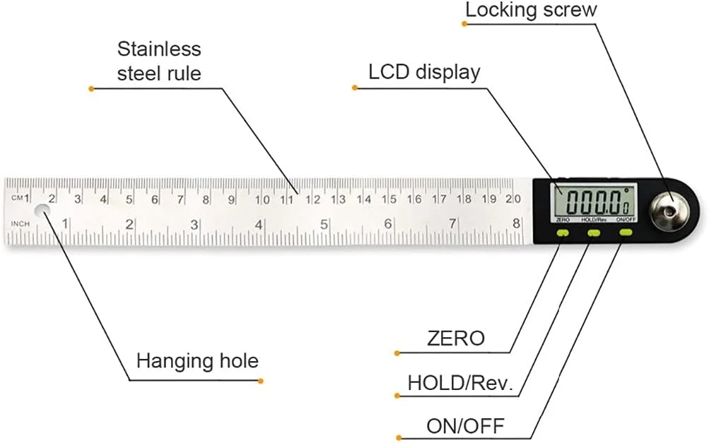 ARAST زاویه سنج دیجیتال استیل ضد زنگ 200mm / 300mm، شیب سنج زاویه ای، خط کش دیجیتال، گونیا الکترونیکی، زاویه یاب (سایز: 300mm) LEOWE