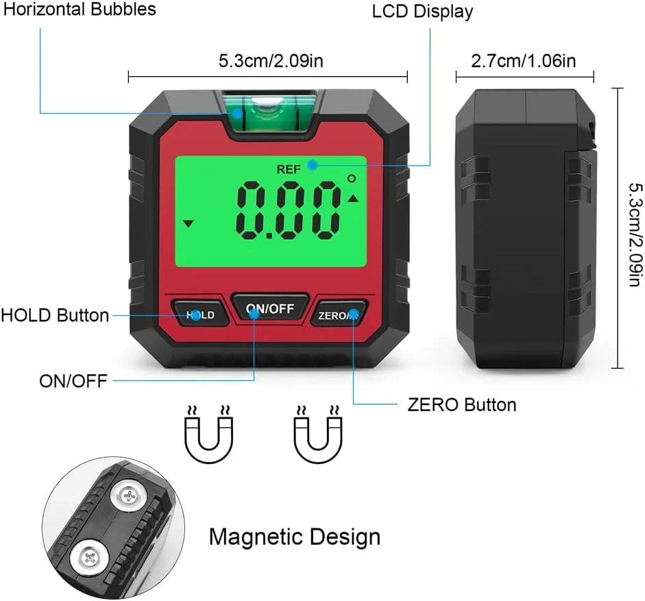 شیب سنج اونا، زاویه سنج دیجیتال مغناطیسی، اندازه گیری مطلق و نسبی زاویه و تبدیل شیب، شیب سنج صفحه نمایش ال سی دی با نور پس زمینه، شیب سنج چند منظوره