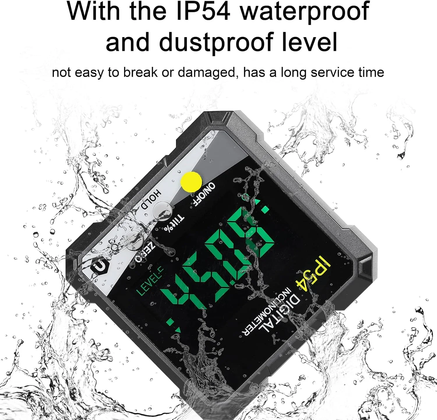 Generic IP54 4 * 90° Portable Digital Inclinometer LCD Backlight Digital Protractor Slope Meter Digital Angle Ruler Single-side s Multifunctional Protractor Absolute Relative Mesuring Mode Data Hold