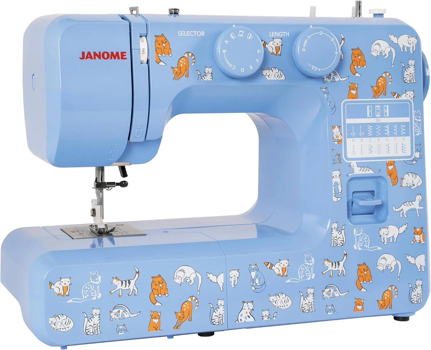 چرخ خیاطی Janome Cat Fancy با کاربری آسان، دارای قاب فلزی داخلی، نمودار ماسوره، ویدیوهای آموزشی، ساخته شده برای افراد مبتدی!، چند رنگ