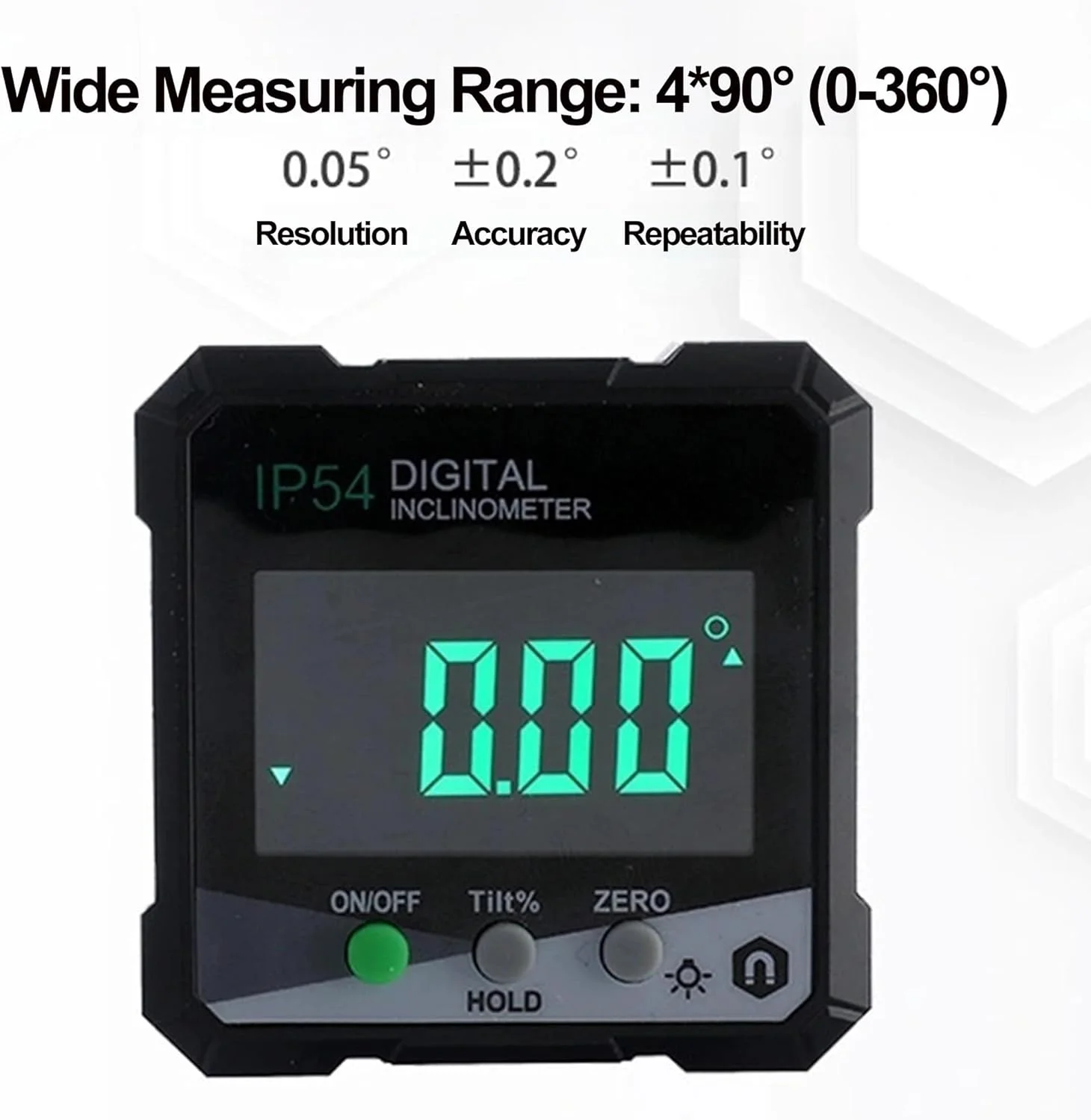 Digital Angle Finder, Magnetic Base Level Box Angle Gauge, Digital Protractor Inclinometer, IP54 Angle Measuring Tool for Masonry Bevel Carpentry Tools, Invertible Display