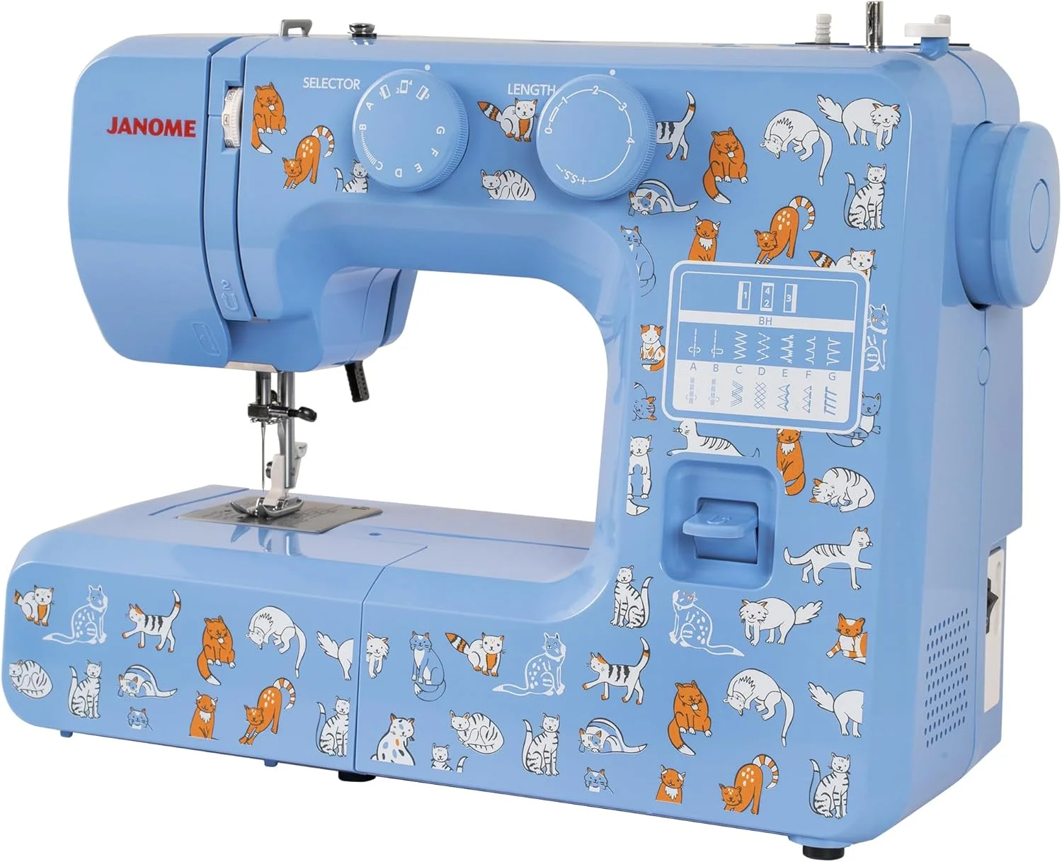 چرخ خیاطی Janome Cat Fancy با کاربری آسان، دارای قاب فلزی داخلی، نمودار ماسوره، ویدیوهای آموزشی، ساخته شده برای افراد مبتدی!، چند رنگ