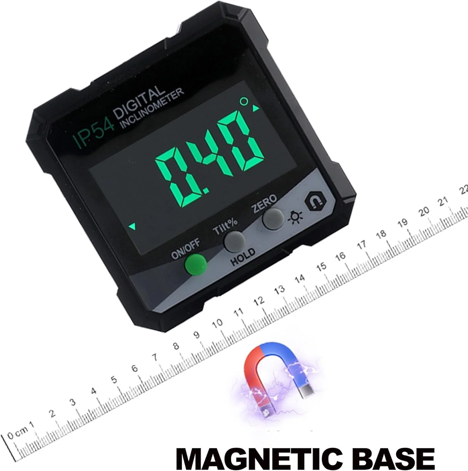 Digital Angle Finder, Magnetic Base Level Box Angle Gauge, Digital Protractor Inclinometer, IP54 Angle Measuring Tool for Masonry Bevel Carpentry Tools, Invertible Display