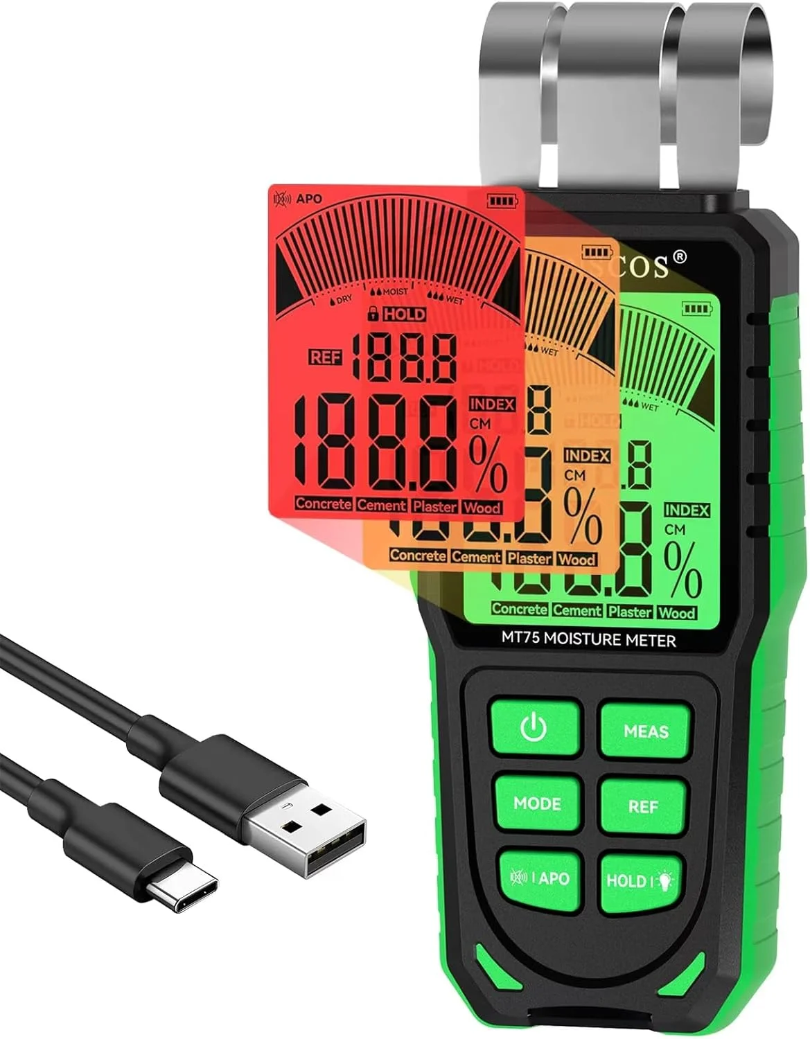رطوبت سنج غیر مخرب RDINSCOS برای چوب، سیمان، کف، دیوار خشک، بتن و گچ - رطوبت یاب دیجیتال غیر تهاجمی با عمق 40 میلی متر، حالت REF، LCD با نور پس زمینه، برای استفاده خانگی و حرفه ای رطوبت سنج غیر مخرب RDINSCOS برای چوب، سیمان، کف، دیوار خشک، بتن و گچ - رطوبت یاب دیجیتال غیر تهاجمی با عمق 40 میلی متر، حالت REF، LCD با نور پس زمینه، برای استفاده خانگی و حرفه ای