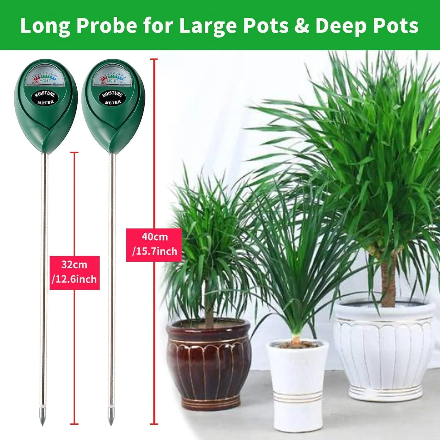رطوبت سنج خاک با میله بلند Hathdia، بسته 2 عددی، مناسب برای مراقبت از گیاهان آپارتمانی و فضای باز، بدون نیاز به باتری (سبز)