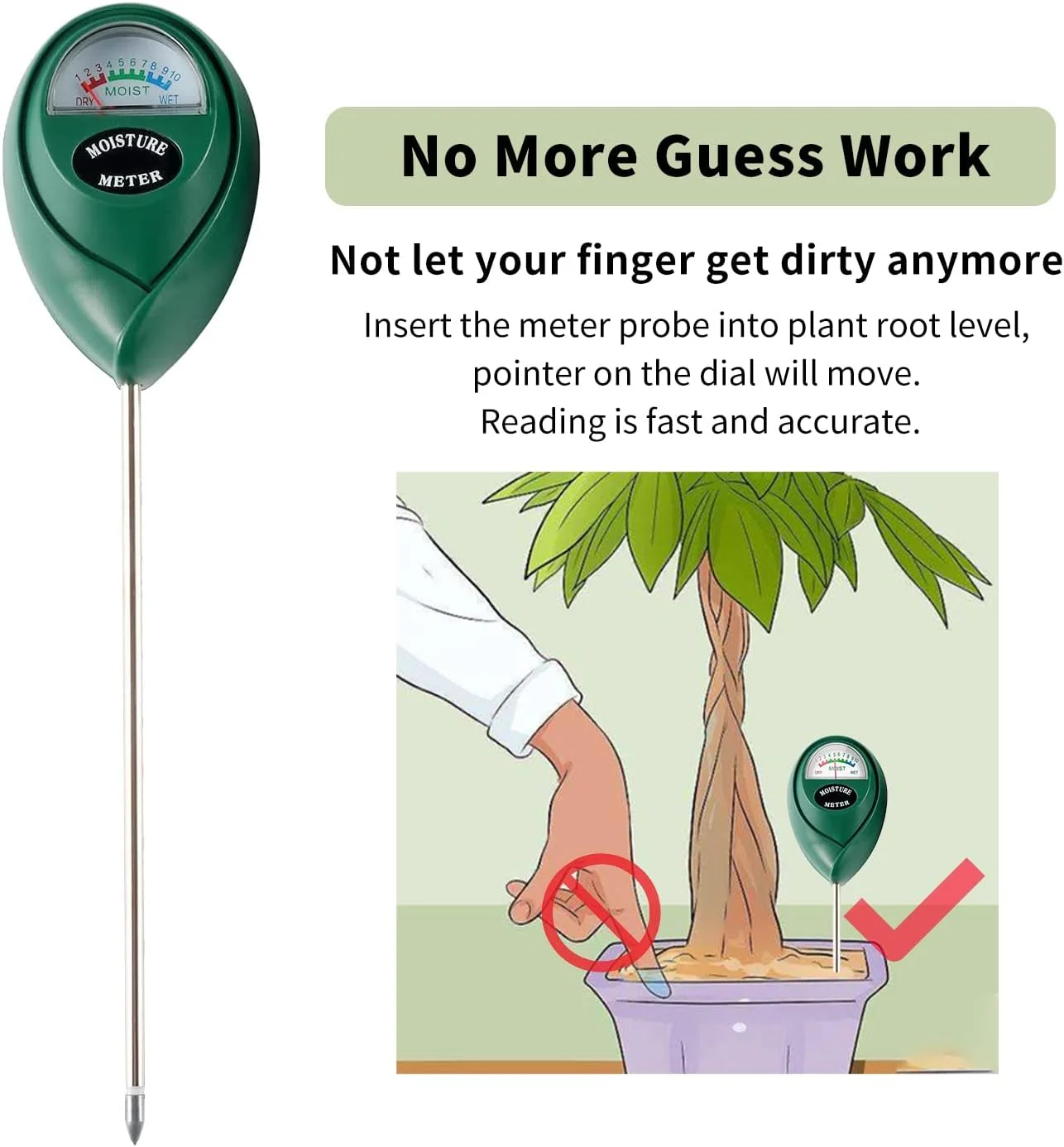 رطوبت سنج خاک با میله بلند Hathdia، بسته 2 عددی، مناسب برای مراقبت از گیاهان آپارتمانی و فضای باز، بدون نیاز به باتری (سبز)