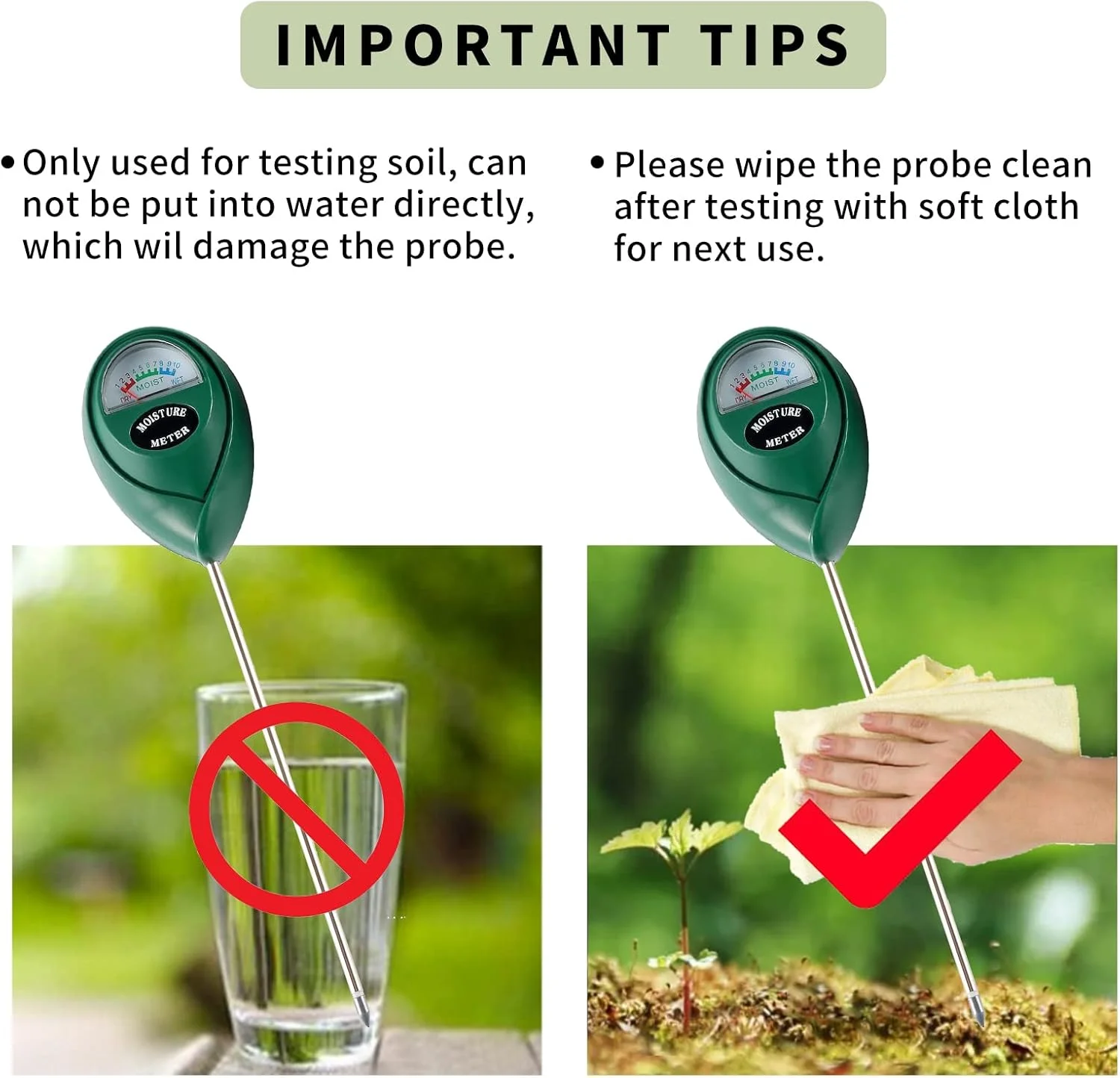 رطوبت سنج خاک با میله بلند Hathdia، بسته 2 عددی، مناسب برای مراقبت از گیاهان آپارتمانی و فضای باز، بدون نیاز به باتری (سبز)